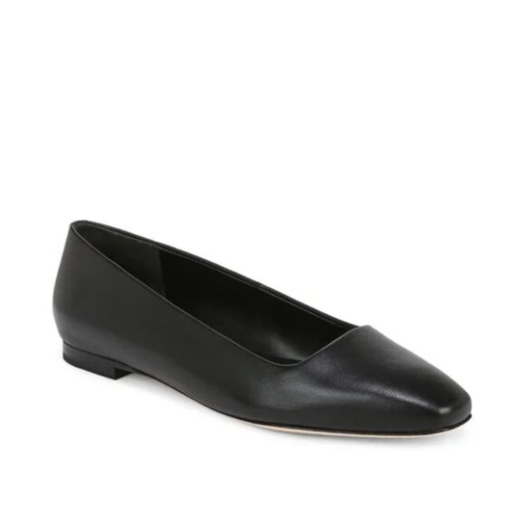 VINCE 'Brodi-B' Squared-Toe Leather Flats, Black - Picture 1 of 4
